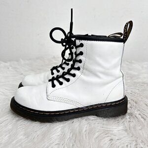 Dr. Martens 1460J Combat Boots Youth Size 3 US White Leather Lace Up‎ Side Zip
